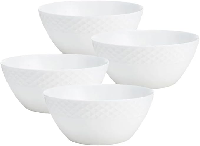 Mikasa Trellis Bone China 16-Piece Dinnerware Set, Service for 4, White Lightweight Porcelain with Textured Design, Chip-Resistant and Dishwasher Safe
