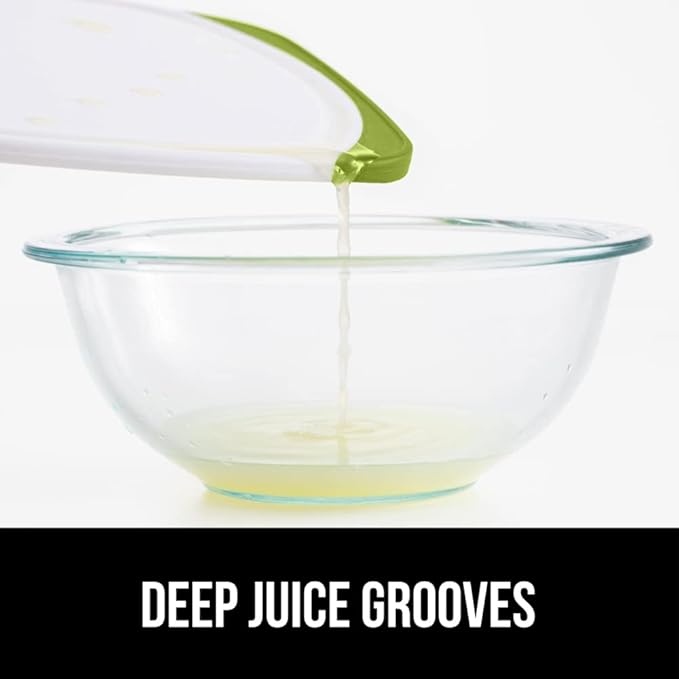GORILLA GRIP BPA-Free Reversible Kitchen Cutting Board Set of 3 US Designed, Nonporous, Juice Grooves Catch Liquid, Slip Resistant Border, Dishwasher Safe Large Food Chopping Boards, Lime Orange Lemon