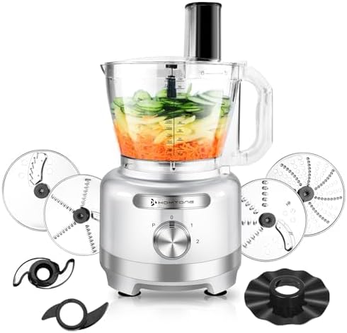 Homtone 16 Cups Food Processor, Large Food Processors with French Fry Cutter, 9 Functions 7 Blades for Shredding, Slicing, Doughing, Emulsfying and Meat Chopping for Home Use, 3 Speeds, 600W, Sliver