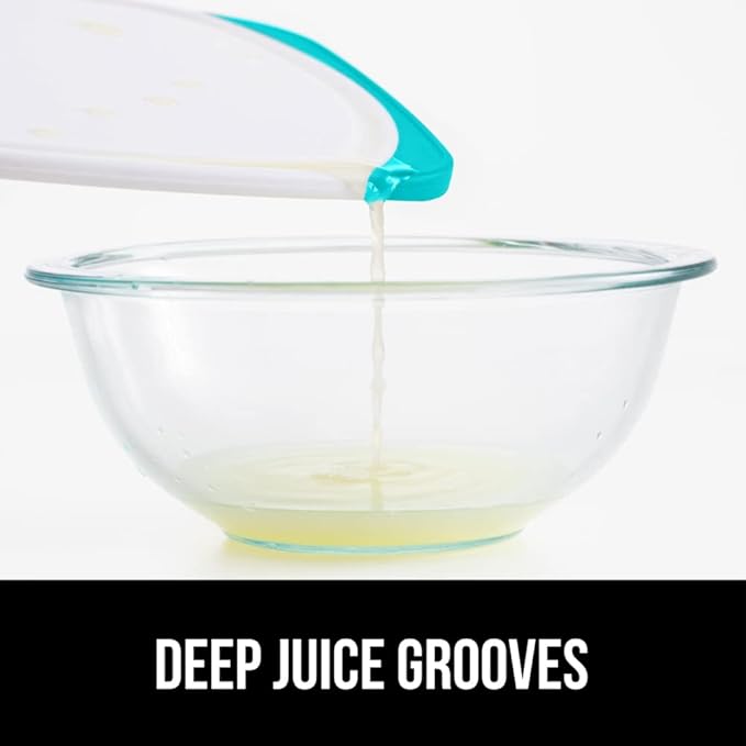 GORILLA GRIP BPA-Free Reversible Kitchen Cutting Board Set of 3, US Designed, Nonporous, Juice Grooves Catch Liquid, Slip Resistant Border, Dishwasher Safe Durable Large Food Chopping Boards Turquoise