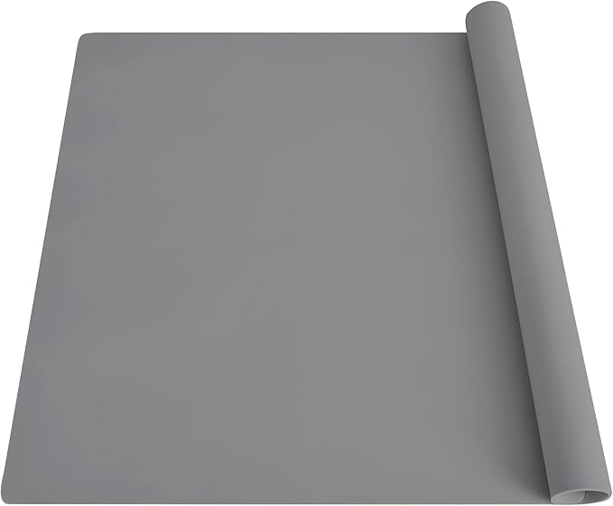 2MM Extra Thick Silicone Mats for Kitchen Counter, 23.6" x15.7" Non-Slip Waterproof Large Countertop Protector Mat, Heat Resistant Mat, Washable Silicone Craft Mat, Placemat, Baking Mat, Light Gray