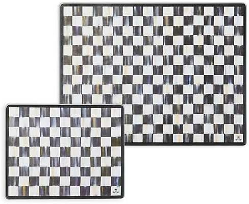 MACKENZIE-CHILDS Tempered Glass Cutting Board, Large Countertop Cutting Board, Black-and-White Courtly Check, Set of 2