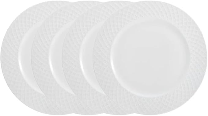 Mikasa Trellis Bone China 16-Piece Dinnerware Set, Service for 4, White Lightweight Porcelain with Textured Design, Chip-Resistant and Dishwasher Safe