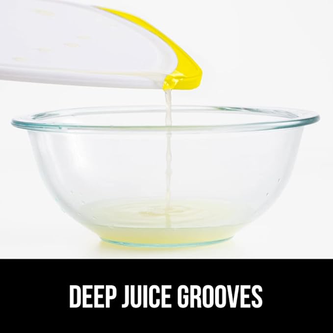 GORILLA GRIP BPA-Free Reversible Kitchen Cutting Board Set of 3, US Designed, Nonporous, Juice Grooves Catch Liquid, Slip Resistant Border, Dishwasher Safe, Durable Large Food Chopping Boards, Yellow