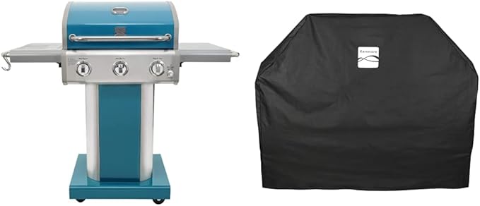 Kenmore 3-Burner Outdoor BBQ Grill | Liquid Propane Barbecue Gas Grill Bundle with Grill Cover