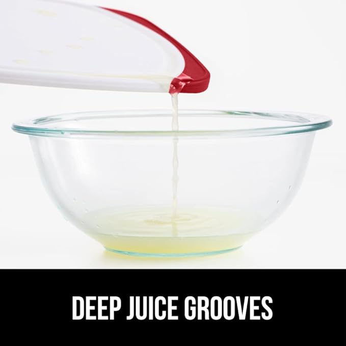 GORILLA GRIP 100% BPA-Free Reversible Kitchen Cutting Board Set of 3, Nonporous, Juice Grooves to Catch Liquid, Slip Resistant Handle Border, Dishwasher Safe, Durable Large Food Chopping Boards, Red