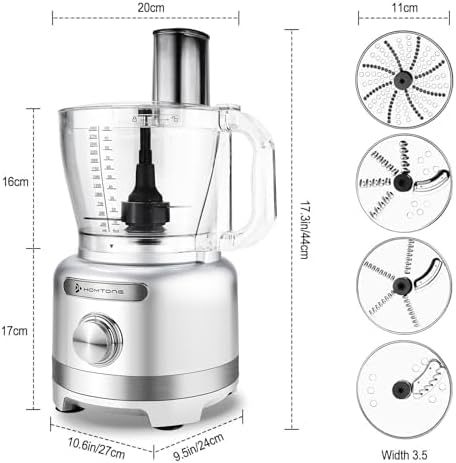 Homtone 16 Cups Food Processor, Large Food Processors with French Fry Cutter, 9 Functions 7 Blades for Shredding, Slicing, Doughing, Emulsfying and Meat Chopping for Home Use, 3 Speeds, 600W, Sliver