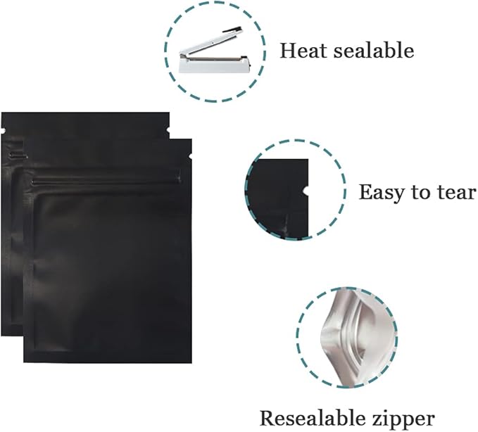 PABCK 200 Pack Resealable Zipper Lock Food Storage Bags for Zip Heat Seal Lock Coffee Foil Pouch Self Sealing Candy Storage Supplies 7.5x10cm (2.9x3.9 inch)
