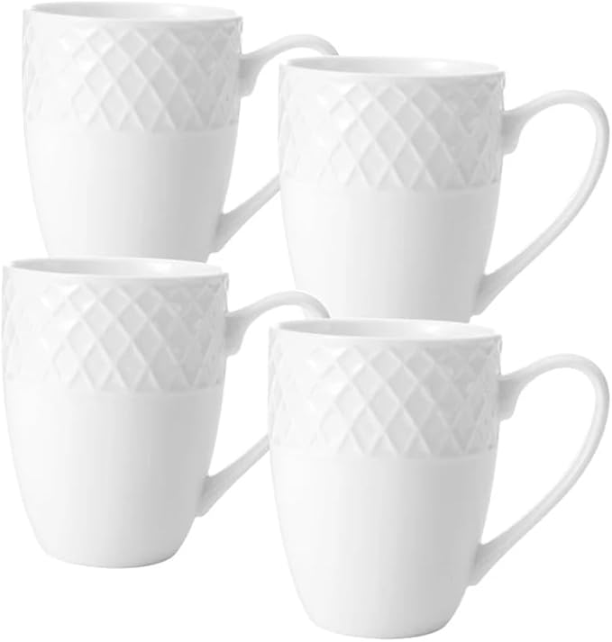 Mikasa Trellis Bone China 16-Piece Dinnerware Set, Service for 4, White Lightweight Porcelain with Textured Design, Chip-Resistant and Dishwasher Safe