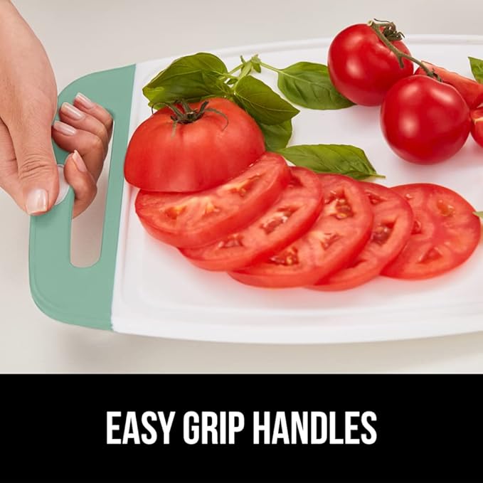 GORILLA GRIP BPA-Free Reversible Kitchen Cutting Board Set of 3, US Designed, Nonporous, Juice Grooves Catch Liquid, Slip Resistant Border, Dishwasher Safe, Durable Large Food Chopping Boards, Mint