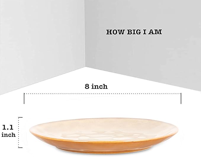 vicrays Ceramic Dessert Salad Plates, 8 Inch, Set of 6, Round, Microwave, Oven, and Dishwasher Safe, Scratch Resistant, Porcelain Fluted Suitable for Snacks, Appetizer, Home, Restaurant (Beige)