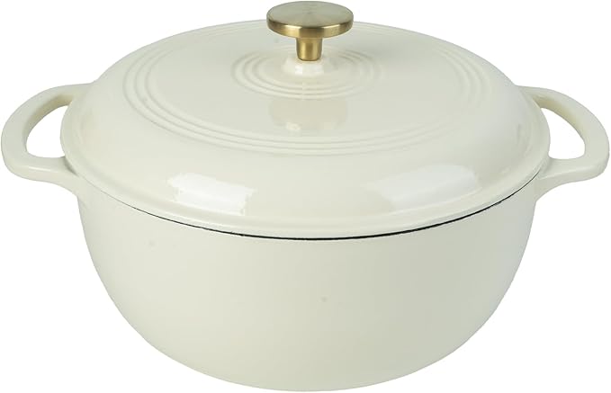 5.5 Quart Enameled Cast Iron Dutch Oven with Lid – Heavy-Duty Cookware for Bread, Braising, and Stews – Dual Handles, Oven Safe to 500°F – Ideal for Stovetop & Oven Cooking (Cream, 5.5QT)
