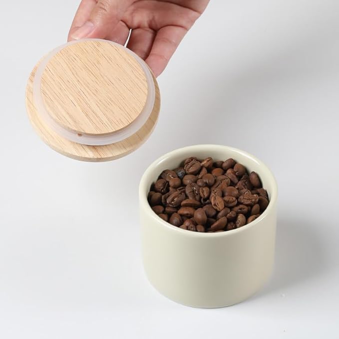 Sweejar Kitchen Canisters Ceramic Food Storage Jar, Stackable Containers with Airtight Seal Wooden Lid for Serving Ground Coffee, Tea, Sugar, Spice and More - 5 Fl Oz(Gradient Red)