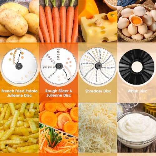 Homtone 16 Cup Food Processor, Large Food Processors, 6 Preset Modes Vegetable Chopper Electric, 6 Blades 8 Functions for Home Use, Stepless Speed Control, 650W, Red