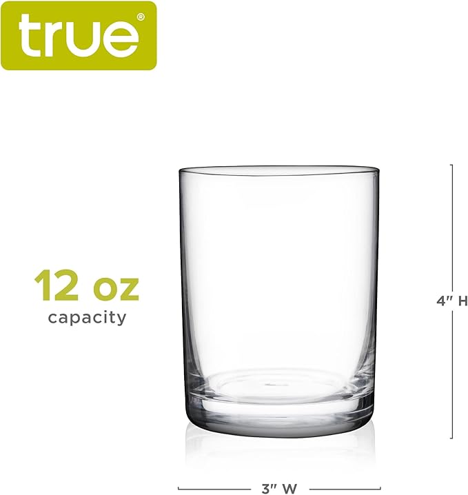 True Rocks Glass, Whiskey Tumblers, Old Fashioned Bourbon Scotch Brandy Rum Drinking Glasses, Whiskey Glasses Perfect for Wedding, Anniversary, Housewarming, Cocktail Party, Home Bars, 12 oz, Set of 4