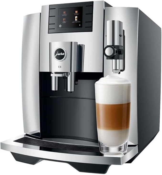 Jura E8 Automatic Coffee Machine with 17 Programmed Specialties, 2.8-Inch Display, and Professional Aroma Grinder (Chrome, Renewed)