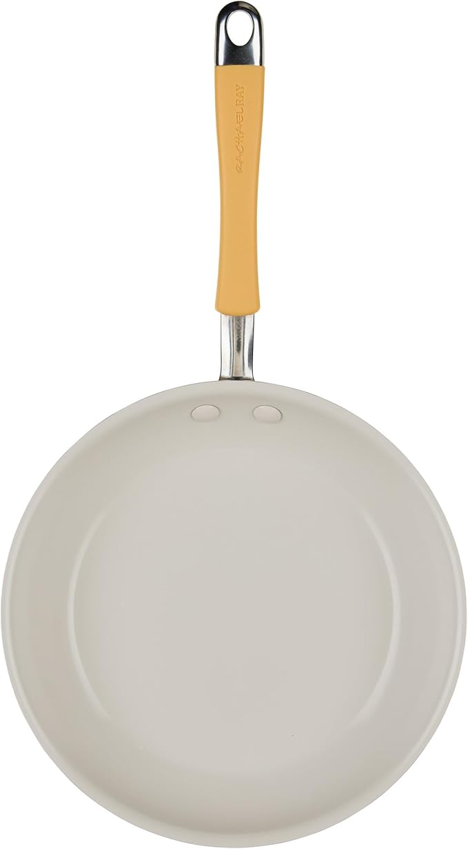 Rachael Ray Cucina Ceramic Cookware Set - 13 Pieces - Ceramic Pots and Pans Set w/Nonstick Frying Pans, Saute Pan, Saucepans, Stockpot, Lids, Pan Protectors & Cooking Utensils - Turmeric