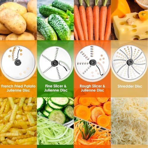 Homtone 16 Cups Food Processor, Large Food Processors with French Fry Cutter, 9 Functions 7 Blades for Shredding, Slicing, Doughing, Emulsfying and Meat Chopping for Home Use, 3 Speeds, 600W, Sliver