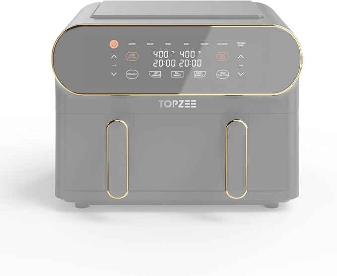 11-QT Large Air Fryer, 8-in-1 XL Airfryer with Flex Basket, Divider for Dual Cooking, Preheat Air Fry, Roast, Broil, Bake, Reheat, Dehydrate, French Fries Dishwasher Safe, w/Gold Border