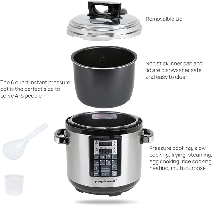 9-in-1 Electric Pressure Cooker 6QT Multi-Functional Programmable Non-Stick Pot, Slow Cooker, Rice, Steamer, Sauté, Yogurt Maker, Warmer, 6 Quart