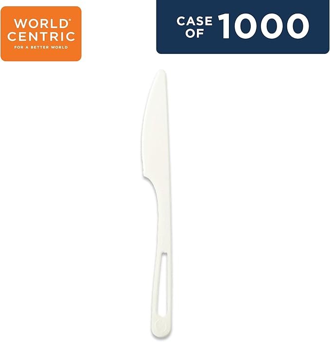 World Centric Compostable Knife 7" - Made from Plants and Minerals,White TPLA - 1000 Pack