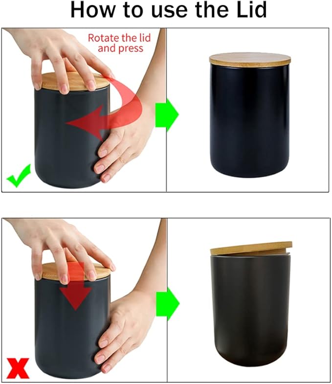 YYW Ceramics Food Storage Jar Canister with Airtight Seal Bamboo Lid, Simple Style Kitchen Canister for Food Storage, Store Coffee, Sugar, Tea, Spices (Black (8.79oz/260ml))