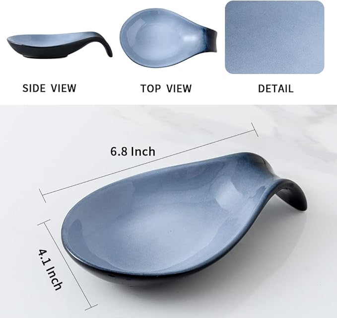 Nihow Ceramic Spoon Rest: 4 Inch Stable Utensil Rest - Heat Resistant Spoon Holder for Kitchen counter/Countertop/Stove Top - Dishwasher Safe - Elegant Black & Grey (1 PC)