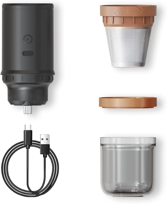 2-IN-ONE Compact Electric Burr Coffee Grinder Durable SUS420 Stainless Steel Grinding Core | Double Brewing Model | One Press | USB Charging Electric Coffee Grinder Mini Camping
