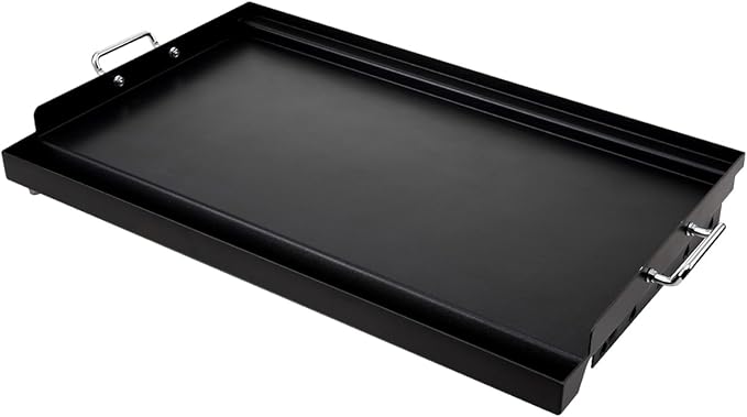 LotFun 25" x 16" Carbon Steel Cooking Griddle for Outdoor Gas Grill, Universal Griddle Flat Top Plate Insert with Grease Groove and Removable Handles for Electric/Charcoal/Gas Grill, Camping,Party