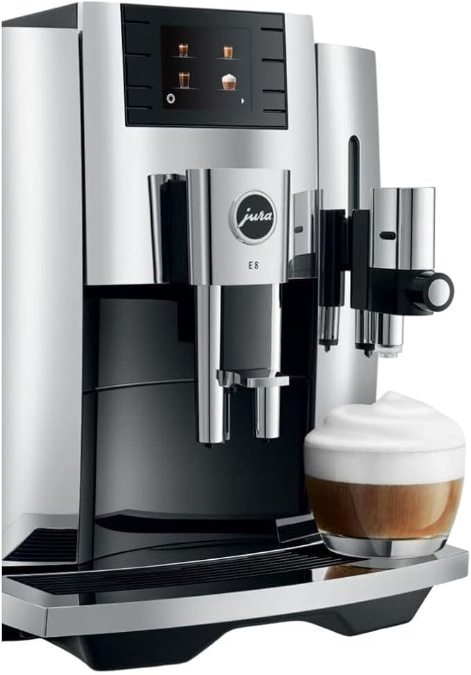 Jura E8 Automatic Coffee Machine with 17 Programmed Specialties, 2.8-Inch Display, and Professional Aroma Grinder (Chrome, Renewed)