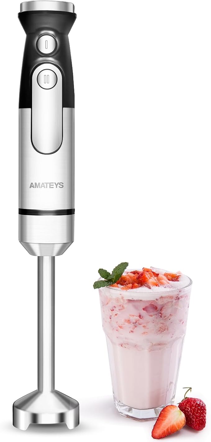 Handblender with Plug,Immersion Blender Handheld, Heavy-Duty Copper Motor, Detachable Stainless Blade Dishwasher Safe, 2 Modes with Pulse,Infinitely Variable Speed, Space-Saving Design