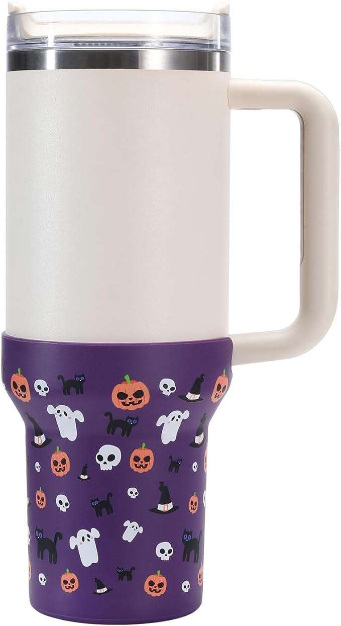 Halloween Boot for Stanley, Silicone Protector Sleeve for Stanley Quencher H2.0 FlowState Tumbler 40oz Cup Accessories (Purple)