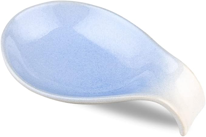 Nihow Ceramic Spoon Rest: 4 Inch Stable Utensil Rest - Heat Resistant Spoon Holder for Kitchen counter/Counter top/Stove Top - Dishwasher Safe - Elegant Blue & White (1 PC)