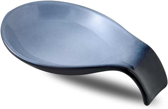 Nihow Ceramic Spoon Rest: 4 Inch Stable Utensil Rest - Heat Resistant Spoon Holder for Kitchen counter/Countertop/Stove Top - Dishwasher Safe - Elegant Black & Grey (1 PC)
