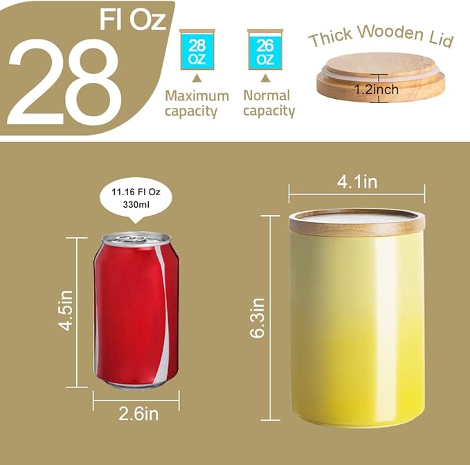 Sweejar Ceramic Food Storage Jar, Stackable Kitchen Canisters, Containers with Airtight Seal Wooden Lid for Serving Ground Coffee, Tea, Sugar, Salt and More - 28 Fl Oz (Gradient Red)