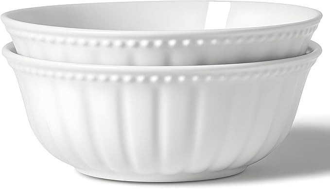 Pasta and Salad Bowls,8.5 Inch Serving and Soup Bowl Set, Microwave and Dishwasher Safe, Set of 2, White, Kitchen Plates and Bowls Set