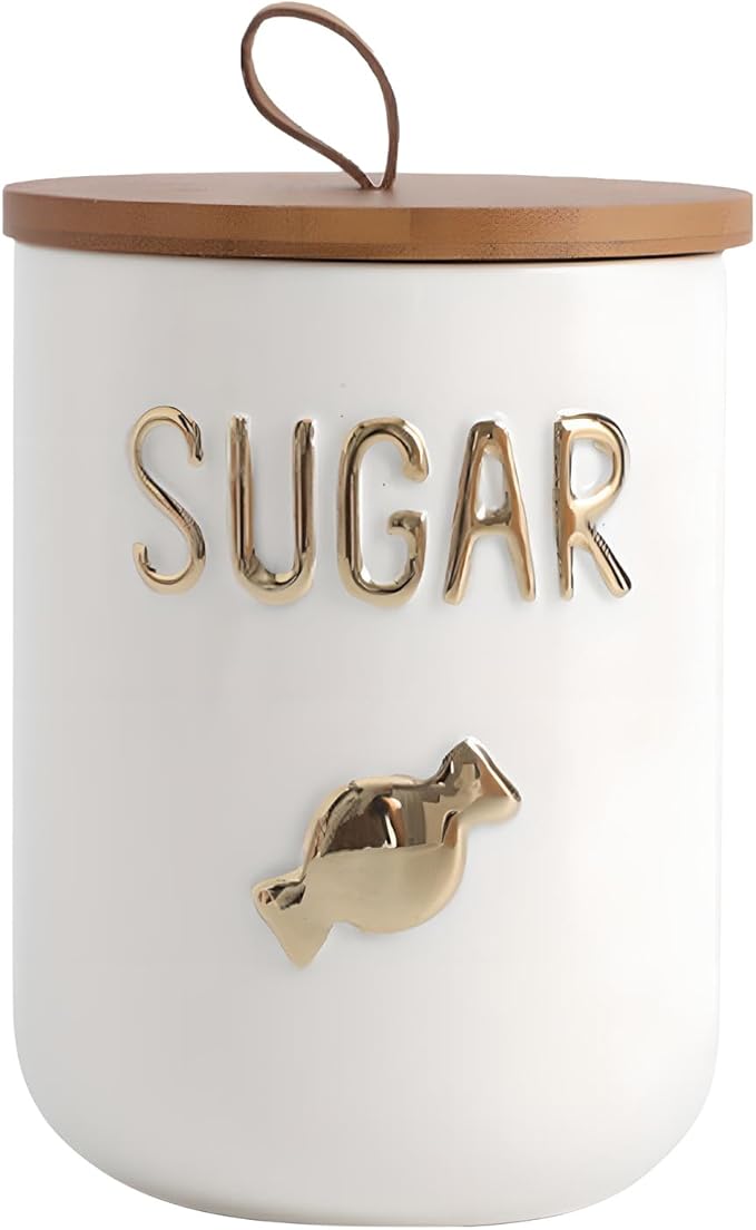 YYW Kitchen Canisters for Countertop, White Airtight Ceramic Canister with Seal Wooden Lid Storage Container for Coffee Bean Ground Coffee Sugar and Tea (White(sugar))