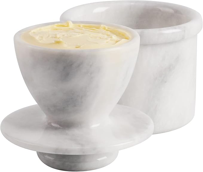 Radicaln Marble Butter Keeper 4.25'' Inches White Handmade French Butter Holder For Kitchen Counter Decor Ideal Butter Crock For Counter With Water & Butter Crock For Kitchen