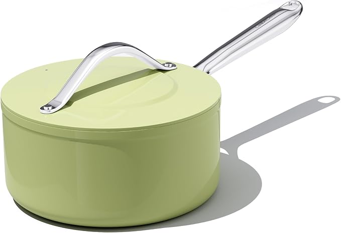 3.5qt Nonstick Ceramic Sauce Pan with Lid (8.19") Even Heat Distribution Non Toxic PFAS Free Healthy Cooking Pot for All Stovetops (Induction/Gas/Electric) Oven Safe 500°F, Avocado Green