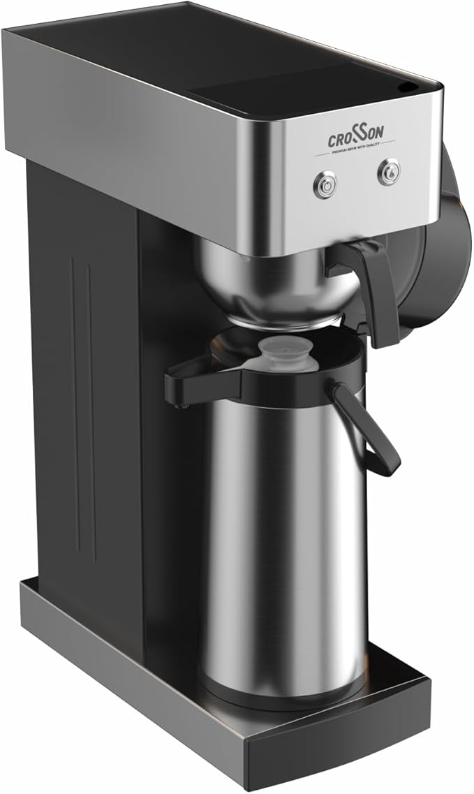 crosson 2.2L Commercial Airpot Coffee Brewer, Pour Over Drip Coffee Maker with 24 Hours Hot 2.2L Thermal Airpot Coffee Carafe Dispenser with Pump