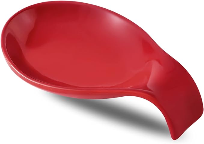 Nihow Ceramic Spoon Rest: 4 Inch Stable Utensil Rest - Heat Resistant Spoon Holder for Kitchen counter/Countertop/Stove Top - Dishwasher Safe - Elegant Red (1 PC)