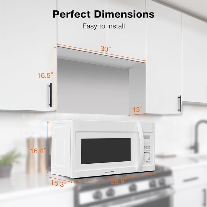 ThermoMate 30" White Over the Range Microwave with 1.9 Cu. Ft. Capacity, Over the Stove with One Touch, 1000 Cooking Watts, 400 CFM and Sensor Cooking, 11 Power Levels, LED Lighting