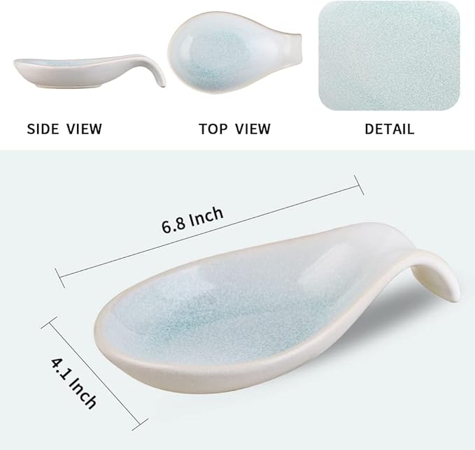 Nihow Ceramic Spoon Rest: 4 Inch Stable Utensil Rest - Heat Resistant Spoon Holder for Kitchen counter/Countertop/Stove Top - Dishwasher Safe - Elegant Green & White (1 PC)