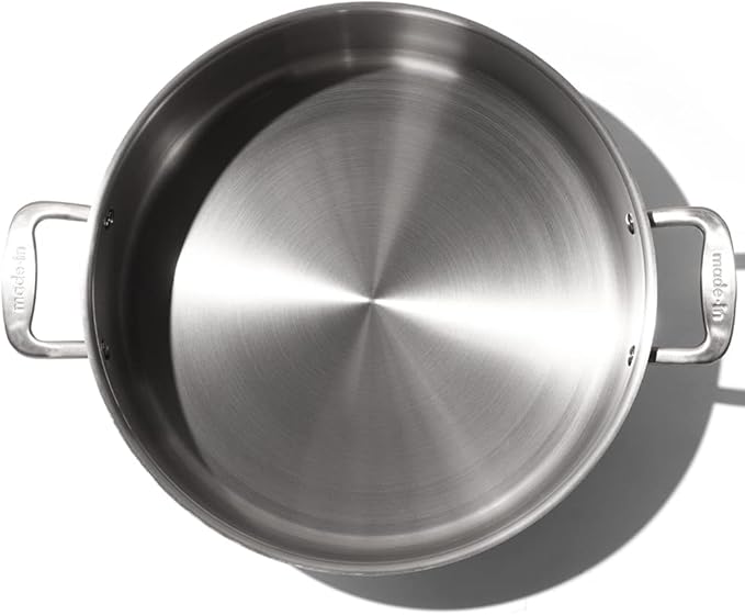 Made In Cookware - 10 Quart Stainless Steel Rondeau Pot w/Lid - 5 Ply Stainless Clad - Professional Cookware - Crafted in Italy - Induction Compatible