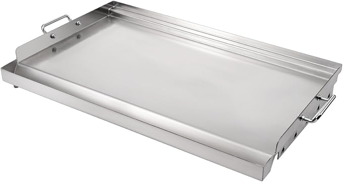 LotFun 25" x 16" Stainless Steel Cooking Griddle for Outdoor Gas Grill, Universal Griddle Flat Top Plate Insert with Grease Groove and Removable Handles for Electric/Charcoal/Gas Grill, Camping,Party