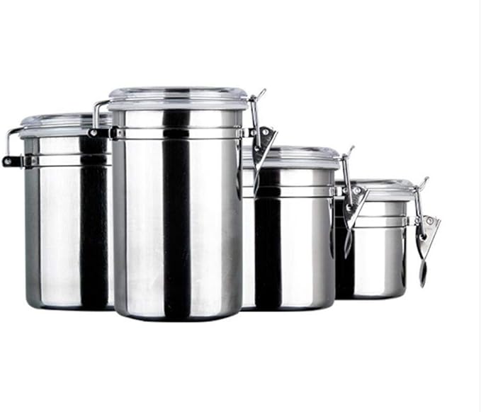 Foraineam 4-Piece Stainless Steel Airtight Canister Set with Clear Arylic Lid and Locking Clamp Food Storage Container Flour Canisters for Coffee, Tea, Snacks