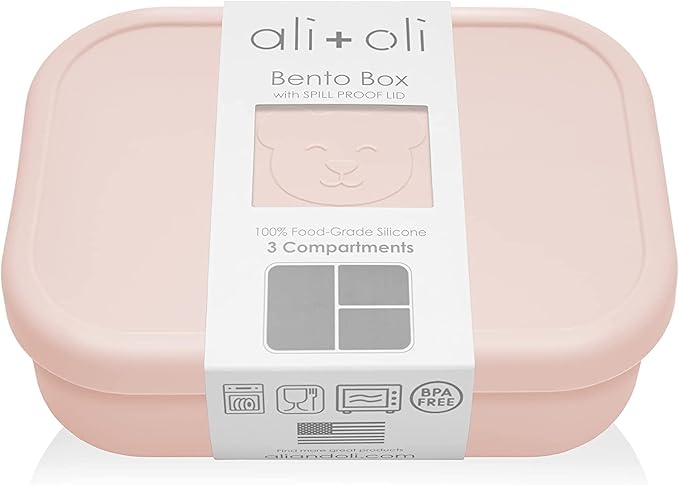 Ali+Oli Silicone Bento Box (Blush) Lunch Box for Kids, Toddlers, Preschoolers & Adults | BPA-Free and Spill-Proof | Ideal for School, and On-the-Go Meals| Perfect for Lunch, Snacks, and Meals