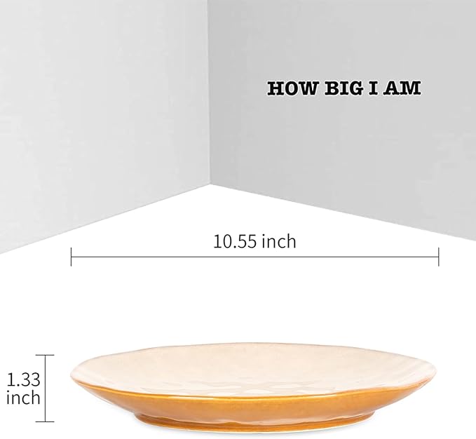 vicrays Ceramic Dinner Plates Set, 10.5 Inch, Set of 6, Round, Microwave, Oven, Dishwasher Safe, Porcelain Fluted Suitable for Steak, Pasta, Pizza, Home, Party, Restaurant (Beige)
