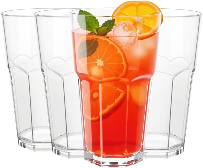 MICHLEY Unbreakable Drinking Glasses Set of 4, 12oz Tritan Plastic Highball Glass, Tumbler Glassware for Water Beer Juice