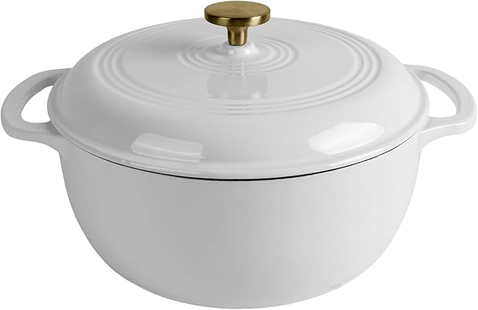 5.5 Quart Enameled Cast Iron Dutch Oven with Lid – Heavy-Duty Cookware for Bread, Braising, and Stews – Dual Handles, Oven Safe to 500°F – Ideal for Stovetop & Oven Cooking (White, 5.5QT)